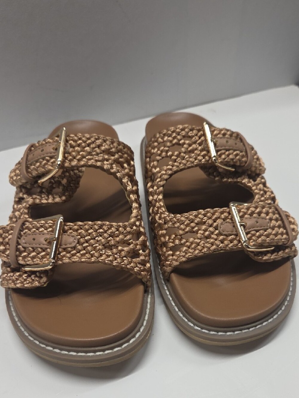 Joie Braided Double-Buckle Slide Sandals in Metallic Tan Size 8.5 - Picture 2 of 8